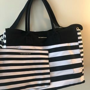 Light Pink & Black Weekend Bag W/ Cosmetic Bag